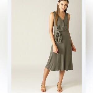 MANGO Olive Green Jersey A-Line Dress